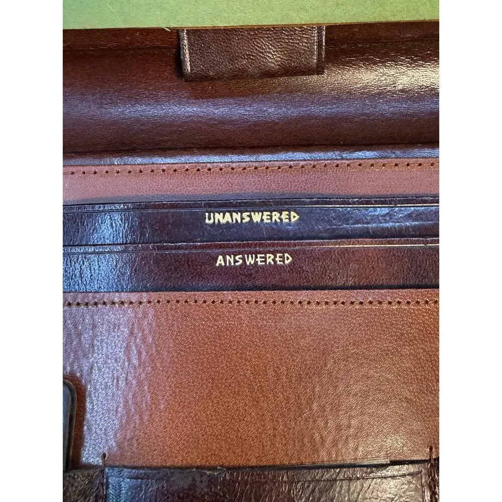 Vintage Brown Leather Folio Desk Organizer Address Book Notes Calendar 7x11 inch